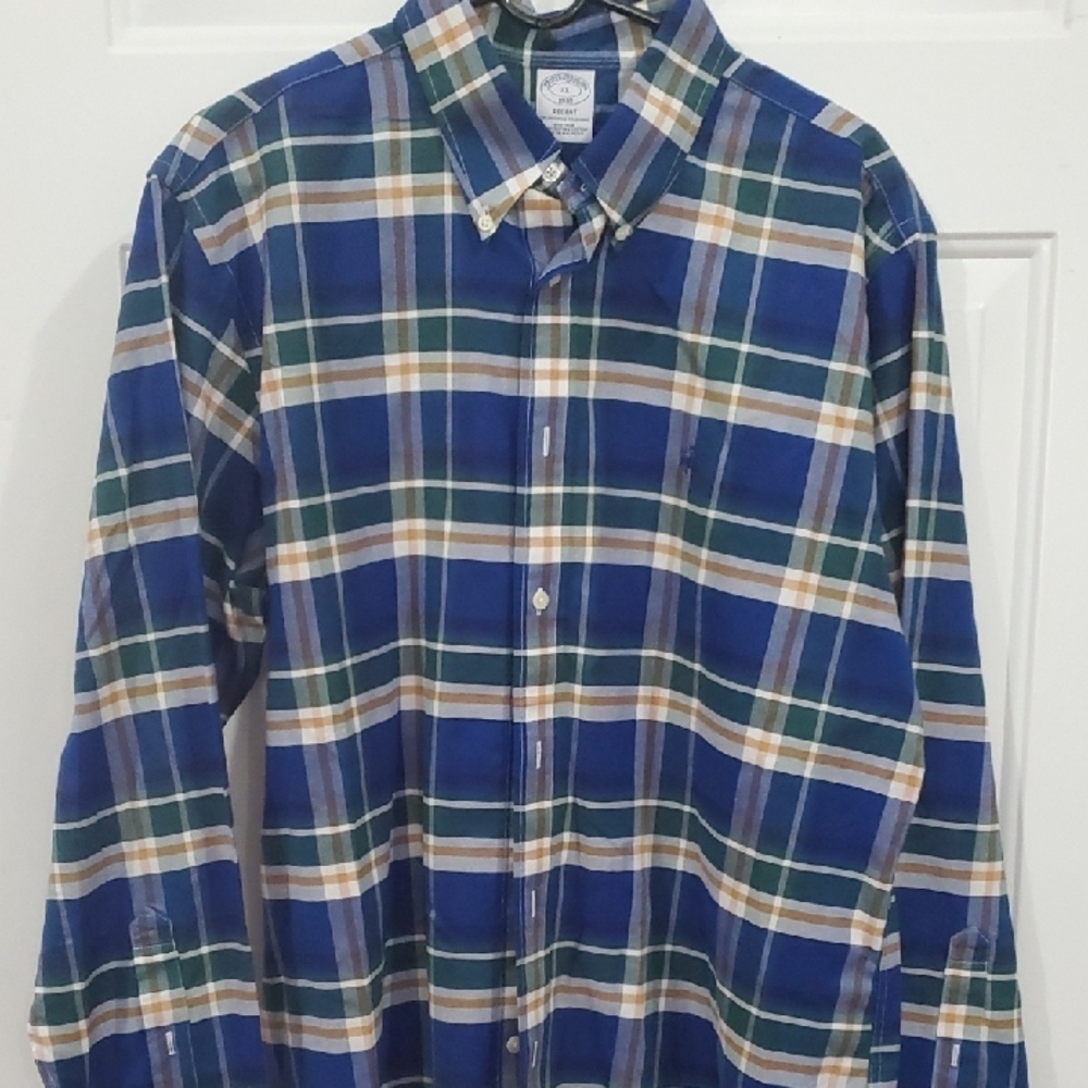Brooks Brothers Regent Blue and Green Plaid Shirt XL